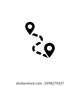 Digital vector icon illustrating a route with location pins, ideal for travel and navigation applications.