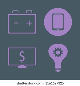 digital vector icons set. with car battery, mobile phone, idea and dollar symbol computer in set