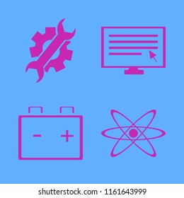 digital vector icons set. with computer cursor, wrench gear, car battery and atom in set