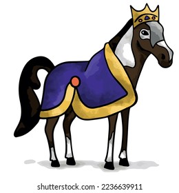 Digital vector illustration: Cute King horse character