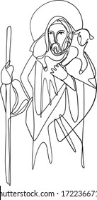 Digital vector illustration or drawing of Jesus Christ Good Shepherd