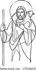 Digital vector illustration or drawing of Jesus Christ Good Shepherd