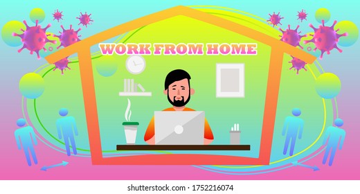 Digital Vector illustration information work from home of Coronavirus covid-19 protection using as background healthcare and medical
