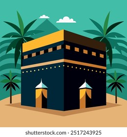 A digital vector illustration of the Kaaba, an important Islamic structure located in Mecca.