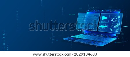 Digital vector illustration. Low-poly frame online educational blue background. Online Education, online training, webinar, online training, business training. Vector illustration