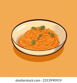 Ilustración vectorial digital del espagueti de salmón