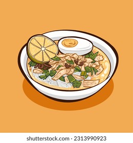 Digital vector illustration of soto Indonesian tradional food