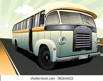 Digital Vector Illustration of a Vintage Bus