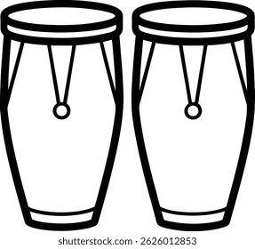 digital vector image of conga drums in black line art.