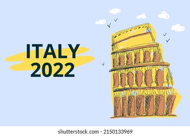 Digital vector image. Panorama of coliseum. View of Rome. Lines drawing. Architecture. Graphic sketch of Italy. 
Eps horizontal template design print for card, banner