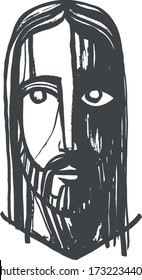 Digital vector ink illustration or drawing of Jesus Christ face