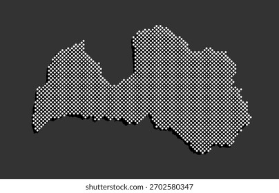 Mapa vetorial digital da Letónia a partir de pontos, pontos isolados no fundo. Modelo pontilhado criativo Europa país para padrão, design, ilustração, pano de fundo. Mapa de silhueta conceito de estado Letônia