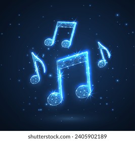 A digital vector notes icon on blue representing music, a song, melody, or tune, designed for use in musical applications and websites.