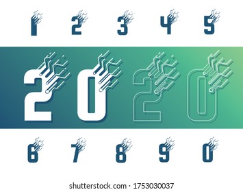 Digital vector numbers technology shadow lines 1 2 3 4 5 6 7 8 9 0