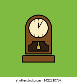 Digital vector old grandfather clock in wooden furniture, over green background, flat style - Vector
