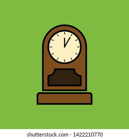 Digital vector old grandfather clock in wooden furniture, over green background, flat style - Vector
