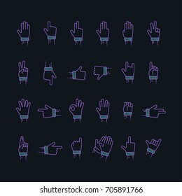 Digital vector outline gesture isolated icons set on the dark background