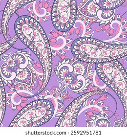 Digital vector textile print. Seamless Design suitable for covers, fabrics, textiles, wrapping paper, featuring an antique Thai pattern Paisley Indian motifs and decorative floral elements