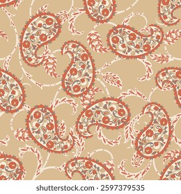 Digital vector textile print. Seamless Design for covers, fabrics, textiles, wrapping paper, featuring an antique Thai vector pattern Paisley Indian motifs and decorative floral elements