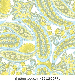 Digital vector textile print. Seamless Design for covers, fabrics, textiles, wrapping paper, featuring an antique Thai vector pattern Paisley Indian motifs and decorative floral elements