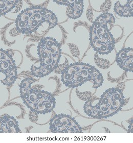 Digital vector textile print. Seamless Design for covers, fabrics, textiles, wrapping paper, featuring an antique Thai vector pattern Paisley Indian motifs and decorative floral elements