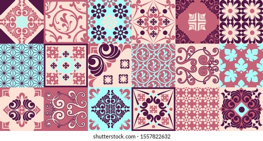 Digital vector tiles design template. Colorful ceramic wall tiles decoration