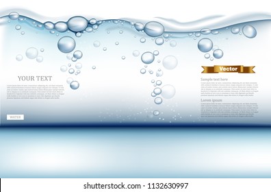 Digital Vector under water background with bubbles, water drops and light waves. Ready for product placement and info-graphic, poster, ads, print or magazines