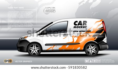 Digital vector white realistic vehicle car mockup, ready for your logo and design . Template for advertising and corporate identity. Transportation or Food delivery. Illustrated vector. Mockup