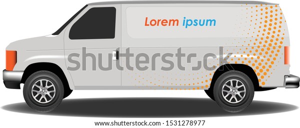 Digital vector white realistic vehicle car mockup,\
ready for your logo and design. Template for advertising and\
corporate identity. Transportation or Food delivery. Illustrated\
vector. Van wrap\
design