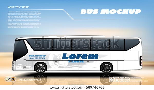 Digital vector white realistic vehicle car mockup,
ready for your logo and design . Template for advertising and
corporate identity. Travel bus. Illustrated vector. Blank
transportation. Mockup