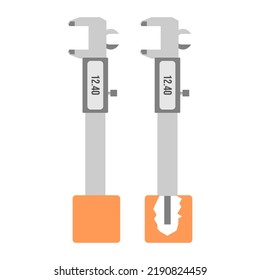 Digital vernier caliper used to measure depth dimension. vernier caliper is a precision measuring tool used for mechanical engineering, automotive engineering. Flat Vector illustration