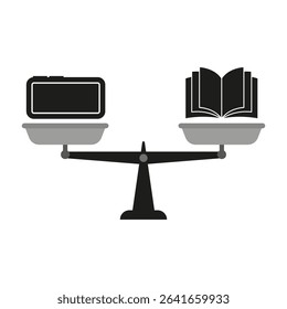Digital versus book. Balance scales icon. Technology knowledge Vector. Education parity symbol.