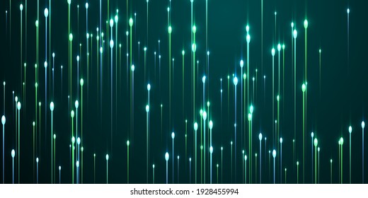 Digitale vertikale Linie Balken Glasfaseroptik Vektor. Geometrische Neontealglühpartikel. Wissenschaftliche Linien verändern das visuelle Hintergrundbild. Fiberoptik, cooler Hintergrund.