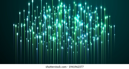 Digital vertical line beams speed motion concept. Geometric neon teal glowing particles. Scientific lines movement visual illustration. Speed motion modern background.