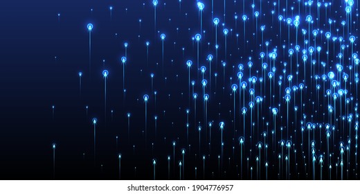 Concepto de fibra óptica de rayas verticales digitales. Partículas luminosas de color azul neón tecnológico. Las líneas verticales de la industria electrónica son una ilustración innovadora. Fondo compuesto de fibra óptica.