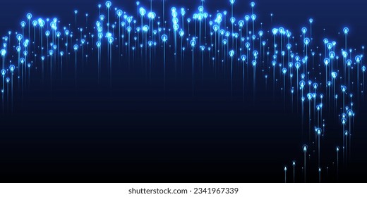 Digital vertical line rays speed motion concept. Geometric neon blue electric particles. Social science vertical lines visual illustration. Speed motion complex background.
