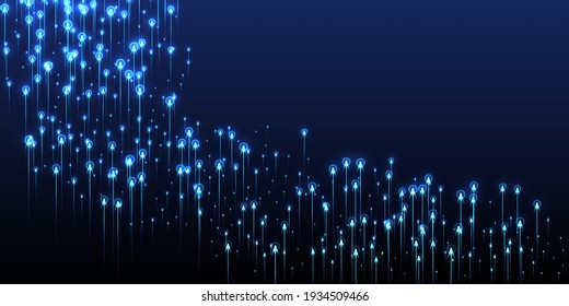 Digital Vertical Line Streams Speed Motion Concept. Geometric Neon Blue Spark Elements. Electronic Technology Vertical Lines Innovative Pattern. Speed Motion Cool Background.