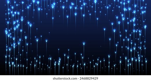 Digital vertical line streams speed motion concept. Tech neon blue spark particles. Electronic technology lines shift up innovative design. Speed motion advanced background.