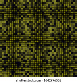 Digital vibrant background. Filled pattern of multiple squares. Yellow colored seamless background. Authentic vector illustration.