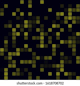Digital vibrant background. Sparse pattern of multiple squares. Yellow colored seamless background. Stylish vector illustration.