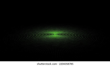 Digital vibration and sound, flat plate. Circle flatness rings with points and particles on the dark background. Vector illustration.