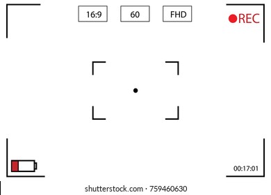 Digital video camera focusing screen. White viewfinder camera recorduing. Vector illustration.