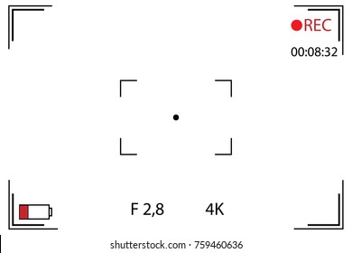 Digital video camera focusing screen. White viewfinder camera recorduing. Vector illustration.