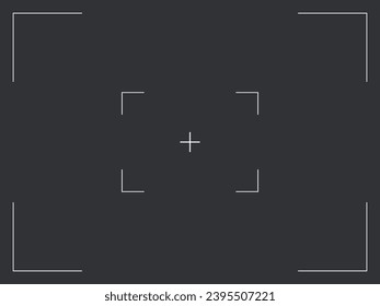 Digital video camera viewfinder. Photo focusing grid vector template on dark background.
