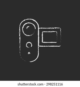 Digital video can hand drawn in chalk on a blackboard vector white icon on a black background
