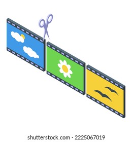 Icono de edición de vídeo digital vector isométrico. Social en línea. Contenido del cliente