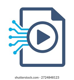 Video Icono de archivo digital Diseño de Vector plano azul Símbolo de juego multimedia Nodo de tecnología de película Señal de elemento gráfico