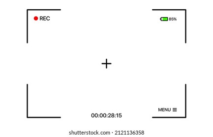 Cámara 4K para el buscador de vídeo digital. Plantilla de vector de pantalla de cámara. Cámara con parámetros de grabación de vídeo. Zoom de enfoque de pantalla, estado de la batería, calidad de vídeo, estabilización de imagen. Vector eps 10.