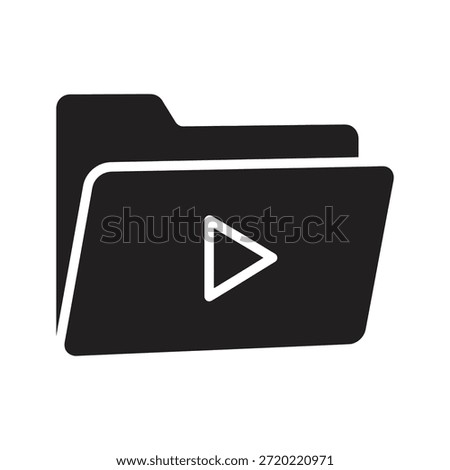 Digital video folder icon symbol solid glyph vector for media file archive and movie data storage directory organization system
