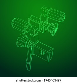 Digital video hand-held camera with rotating screen and external microphone. Wireframe low poly mesh vector illustration.